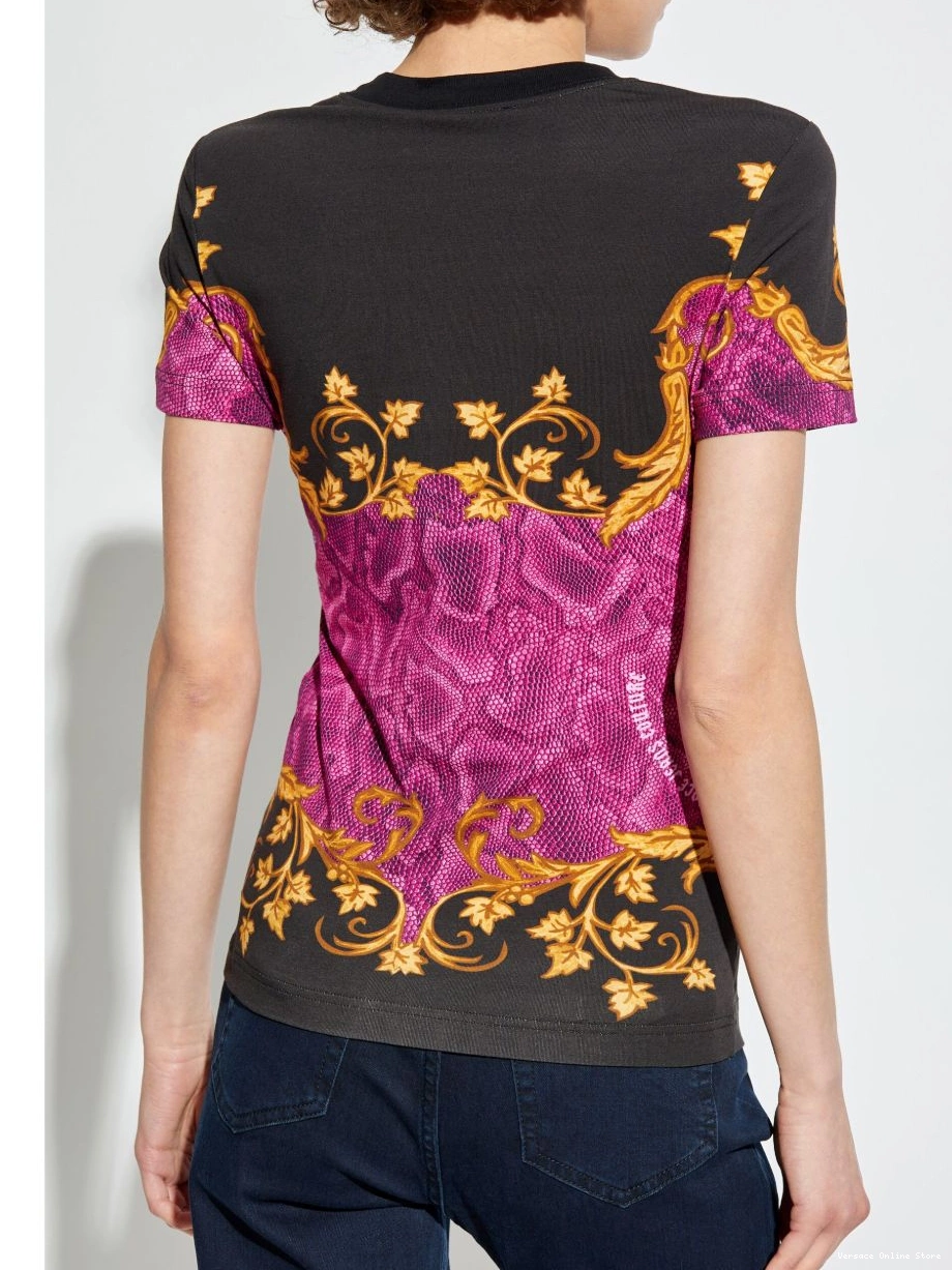 Cheap Women Versace T-shirt snakeskin-print Couture Jeans 0416
